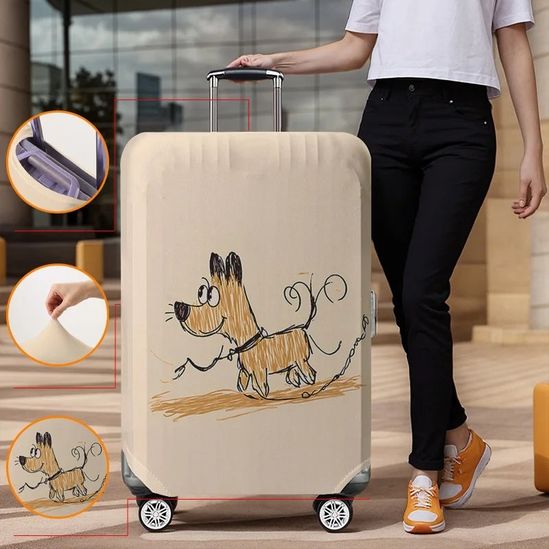 Dog pattern luggage protection cover, suitable for 18-32 inch luggage covers, luggage handle gloves, travel accessories