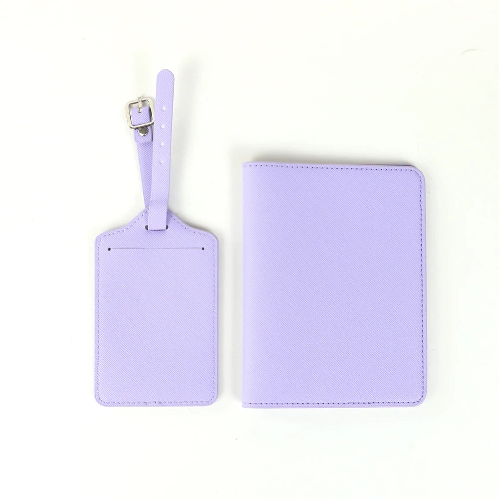 Customized name cross-pattern leather passport bag for travel, passport ticket folder, PU passport bag, luggage tag gift box set