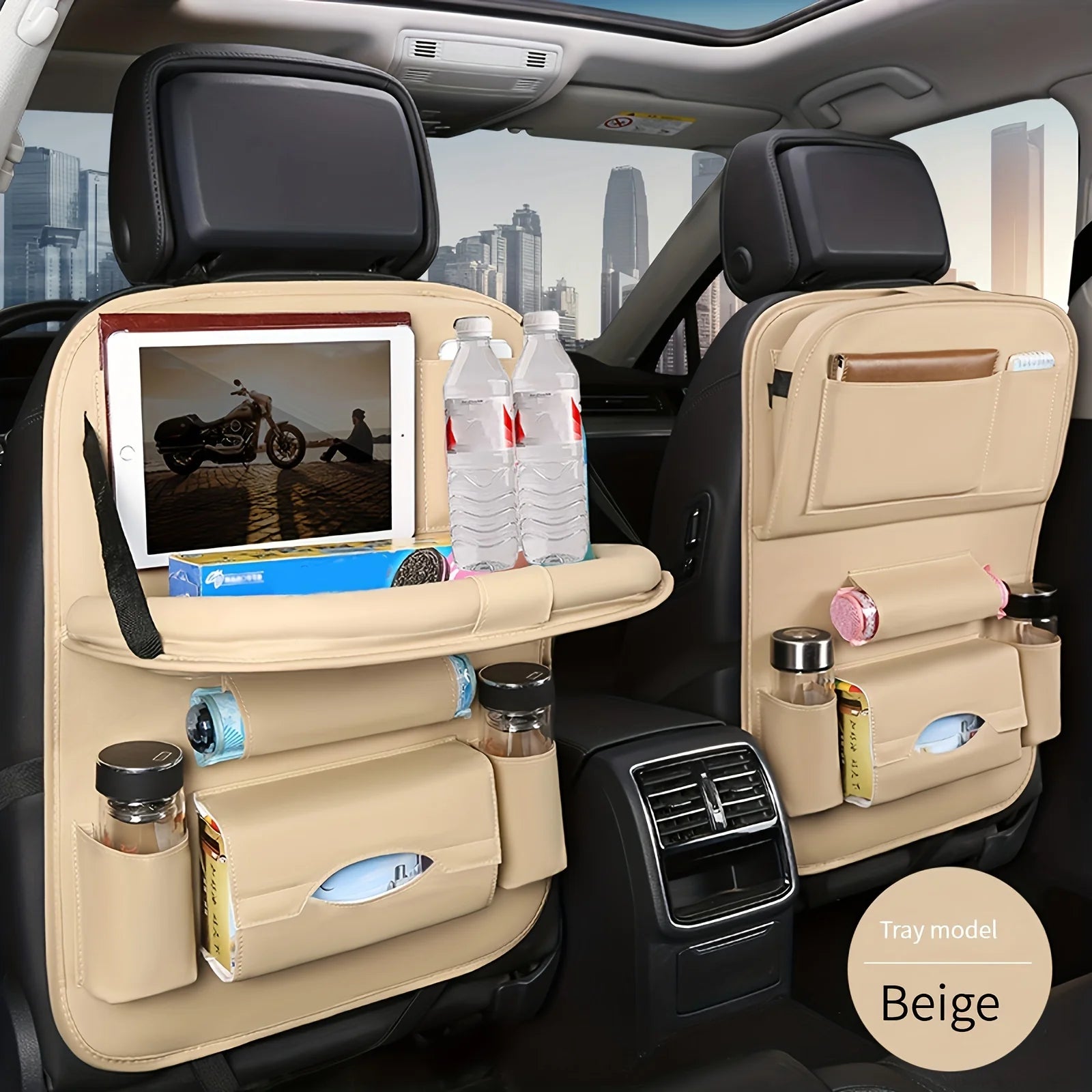 Upgrade Your Car with This Luxurious PU Leather Storage Bag and Tray - Perfect for Snacks and Toys