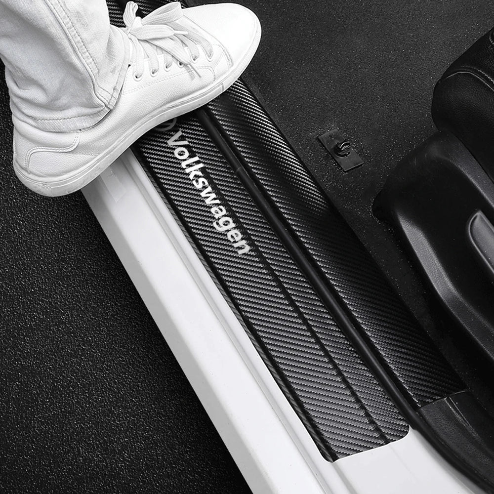 4Pcs Car Door Carbon Fiber Sill Scuff Plate Decoration Sticker For Volkswagen GTI Golf Caddy Passat CC Lavida Sagitar Scirocco