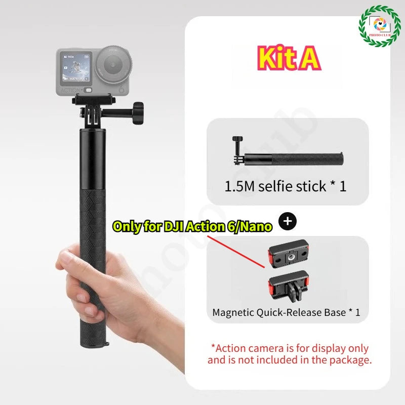 1.5m Selfie Stick For DJI Action 6/5 Pro/4/3 Aluminum Extended Alloy Selfie Stick for GoPro 13 12 11 10/Insta360 Ace Pro 2/X5 X4