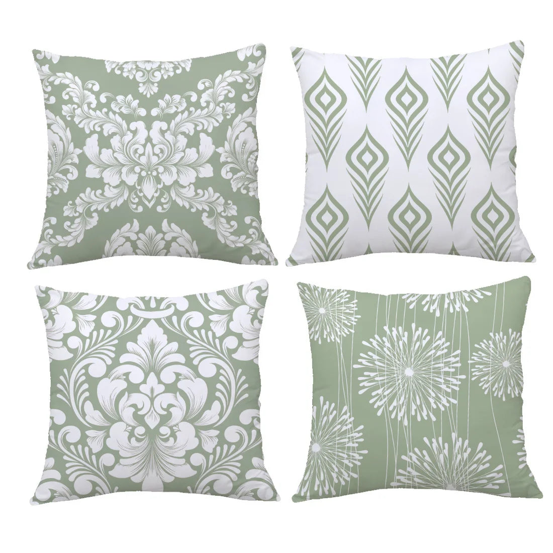 4Pcs Pillow Covers - Fresh White and Green Floral Pattern, Home Decor Cushion Cases for Living Room Sofa Bedroom