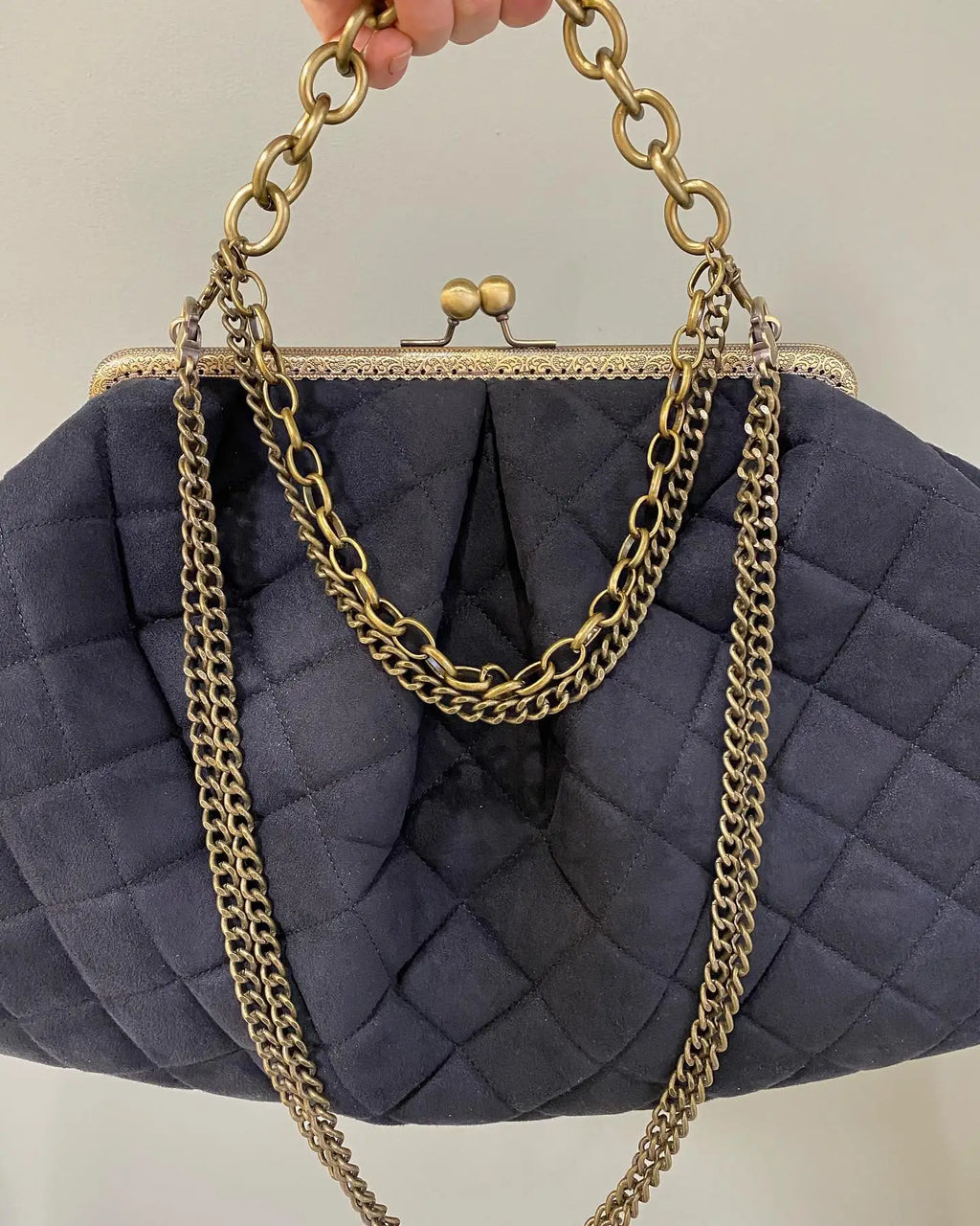 LOST IN VINTAGE Leopard Print Cotton Fabric Soft Puffy Soild Bag Balls Bronze Kiss-lock Large Purse Frame Clutch 40x24x10cm