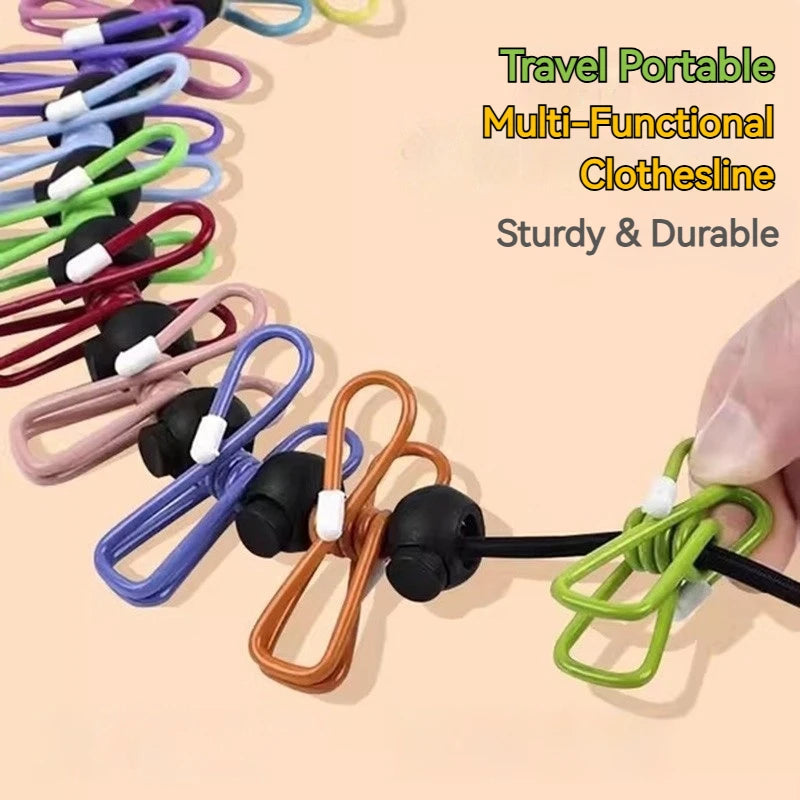 Portable Travel Clothesline Adjustable Camping Laundry Line Indoor Outdoor Hotel Drying Hanging Rope That Tightens with a Pull