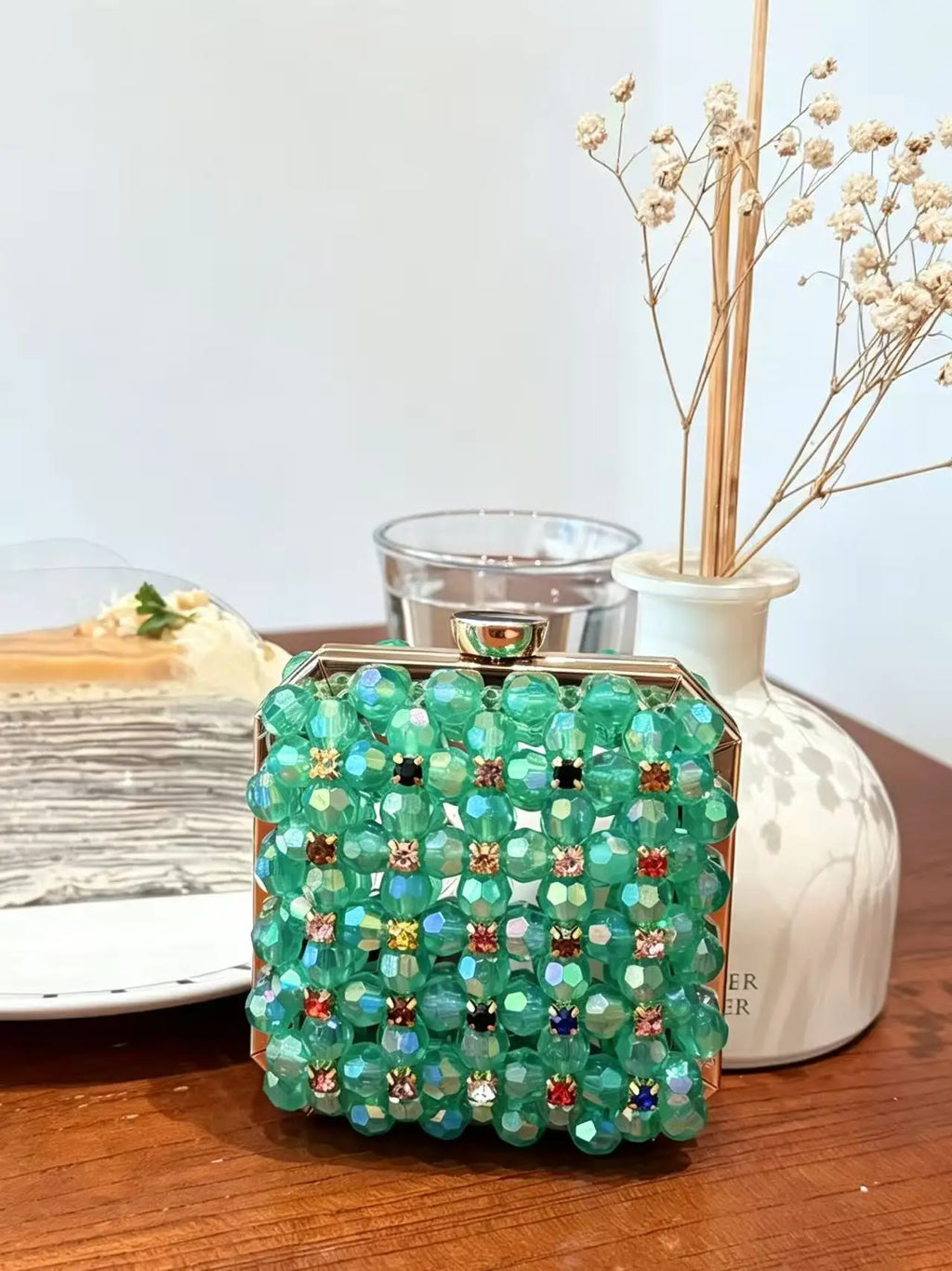 2026 Spring & Summer New Arrival - European & American Fashion Chain Mini Square Bag Acrylic handcrafted beaded mini women’s bag