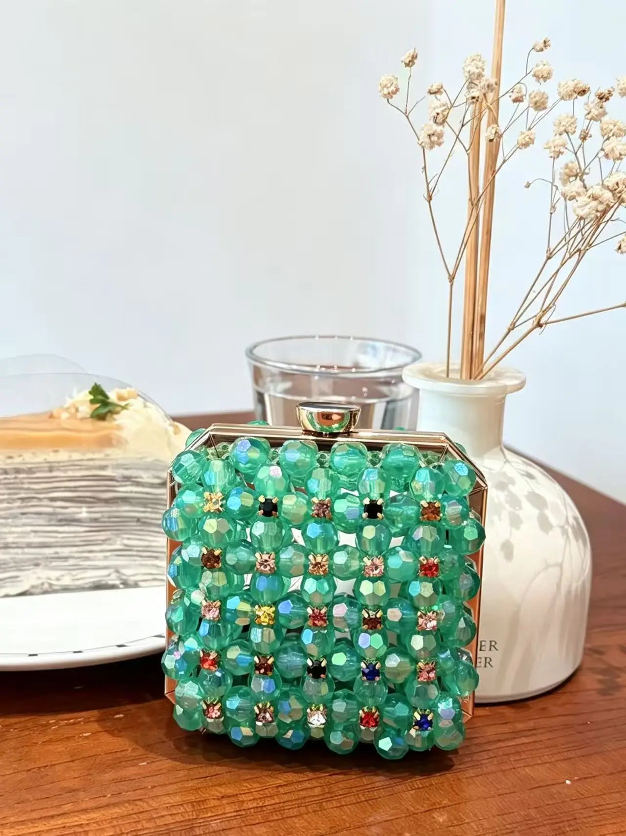 2026 Spring & Summer New Arrival - European & American Fashion Chain Mini Square Bag Acrylic handcrafted beaded mini women’s bag