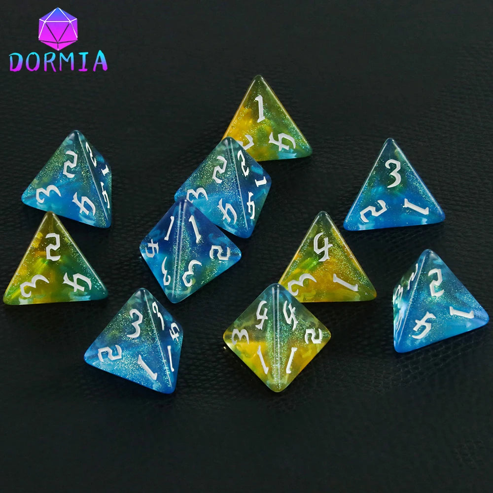 D4 Mixed Colours Polyhedral Dice High Quality 4 Sided Colourful Glitter Dice for Math Teaching Playing Tabletop Games