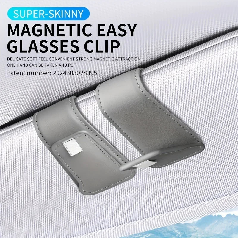 Magnetic Car Sun Visor Glasses Holder Clip - Auto Interior Accessories Universal Eyeglasses Storage Bracket with Buckle Closure