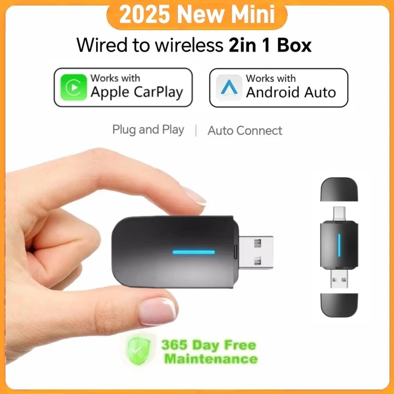 ANYFAR Dual Interface Wireless CarPlay Android Auto Wireless USB TYPE-C Adapter Smart Mini Box Plug Fast Connect Universal