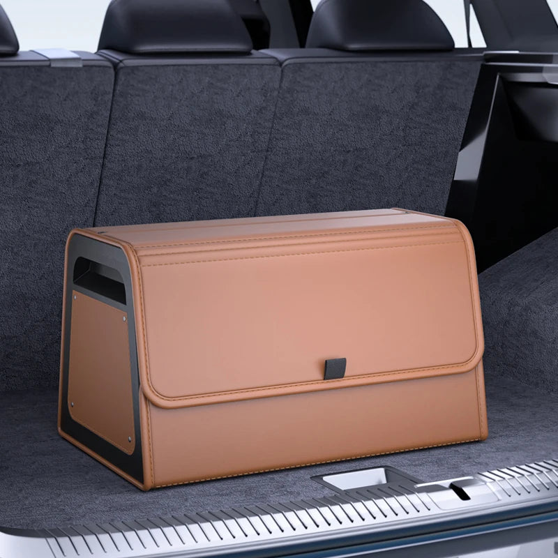 Car Trunk Organizer with 4-Point Magnetic Closure – PU Leather, Reinforced ABS Frame, Fits SUV, Sedan, and Home Use
