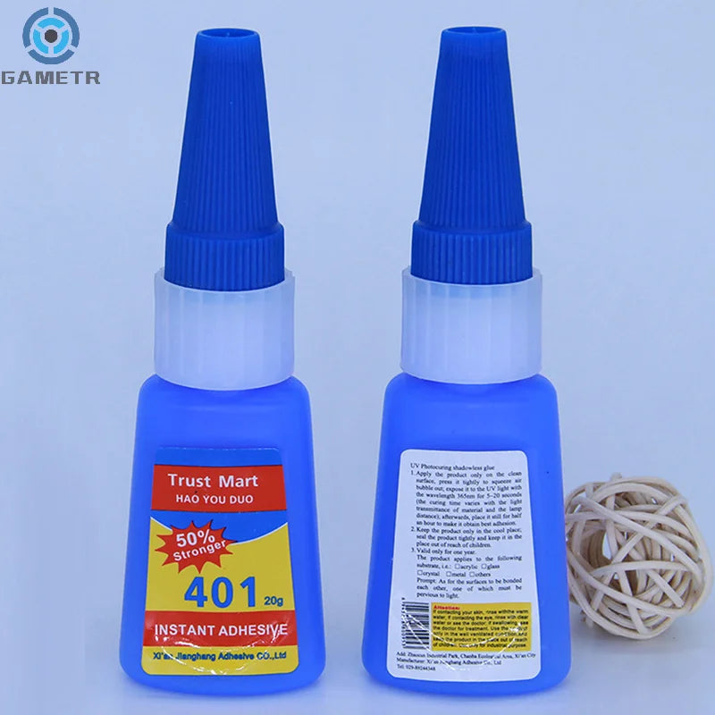 20ml Liquid Super Glue 401 Instant Strong Glue Bond Leather Wood Rubber Metal Glass Cyanoacrylate DIY Adhesive Nail Gel PVC Glue