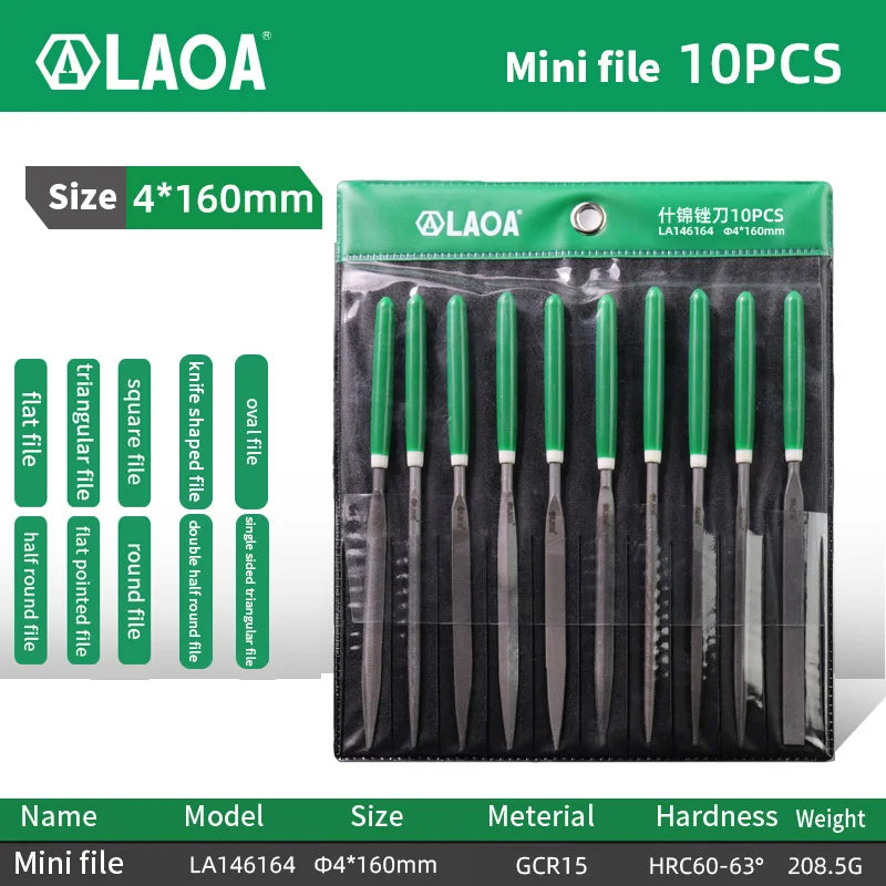LAOA 6pcs/set&10pcs/set Mini File Set Small File Coarse Teeth Square File Half Round File Triangle File Polishing Tool