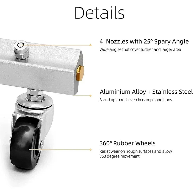 Wheeled Undercarriage Washer 4 Spray Nozzles Pressure Washer Chassis Cleaner 1/4 Quick Plug Car Under Frame Cleaning Accessory