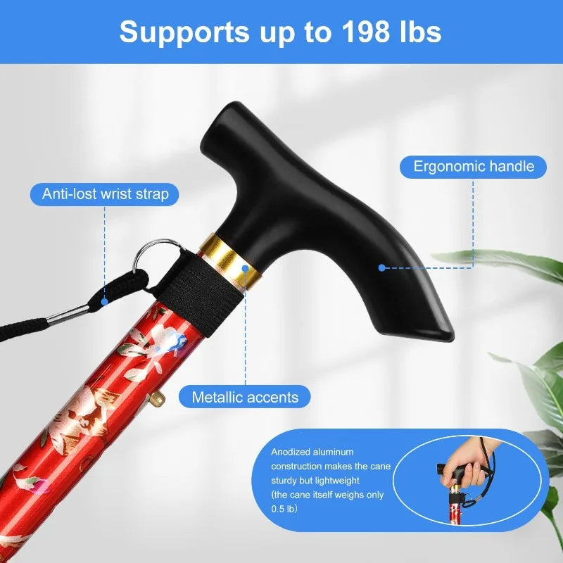 5Level Adjustable Foldable Flower-shaped Aluminum Alloy Walking Stick Portable Elderly Walking Stick Suitable for Outdoor Hiking