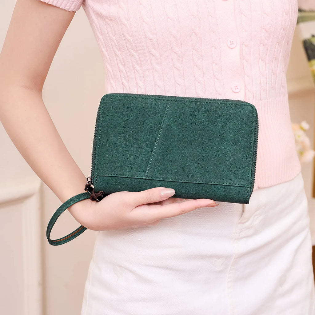 Multi-Functional RFID Blocking Passport Bag Travel Document Holder with Long Zipper Ticket Storage Wallet for Multiple Passports