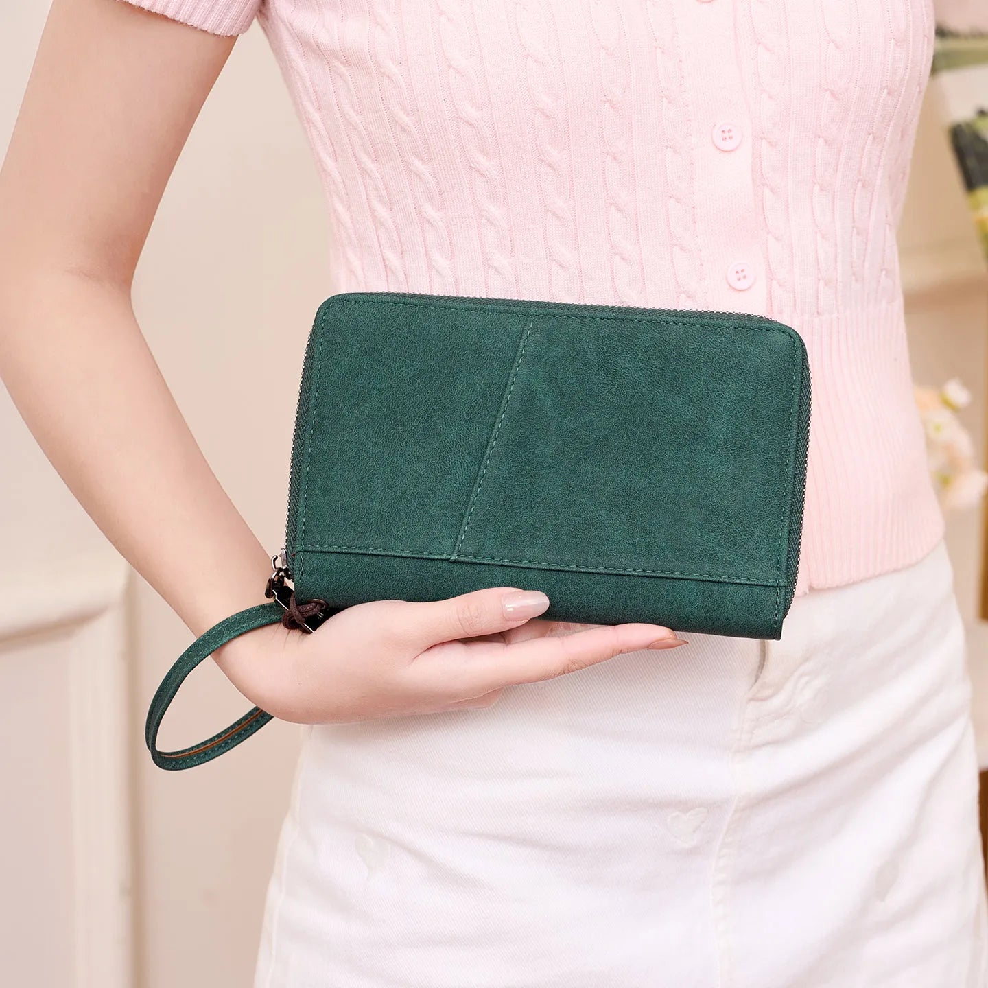 Multi-Functional RFID Blocking Passport Bag Travel Document Holder with Long Zipper Ticket Storage Wallet for Multiple Passports