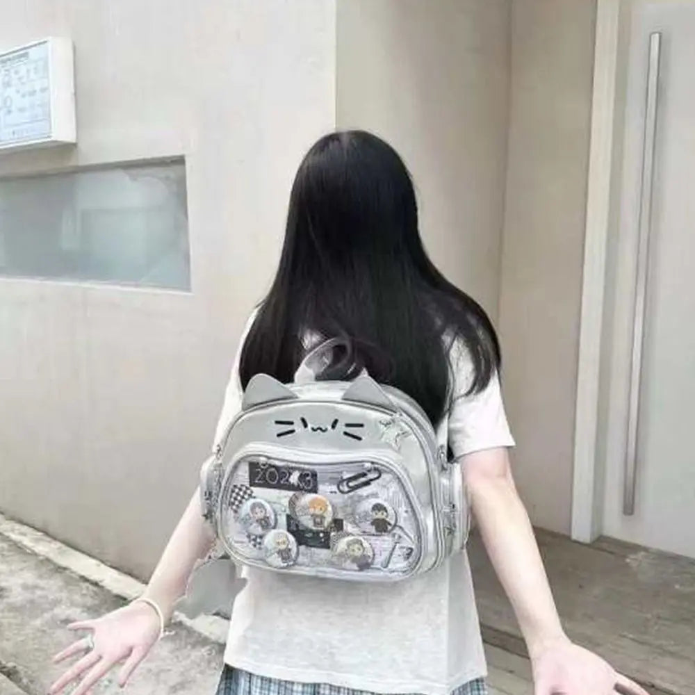 Pu Kawaii Cat Itabag Girl Travel Korean Clear Pocket Shoulder Bag Crossbody Bag Women's Fashion Backpacks Idol Doll Storage Bags