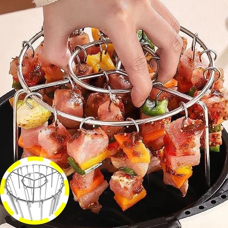 Stainless Steel Skewers Stand Air Fryer Barbecue Stick Kitchen BBQ Skewer Grill with Needle Multifunction Oven Dehydration Rack