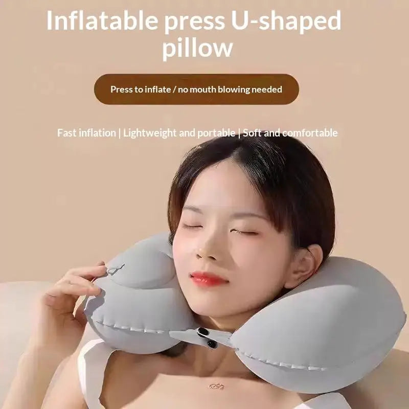 Flocking Inflatable Portable Neck Pillow That Can Be Stored And Self Filled Suitable For Outdoor Travel Business Trips Camping