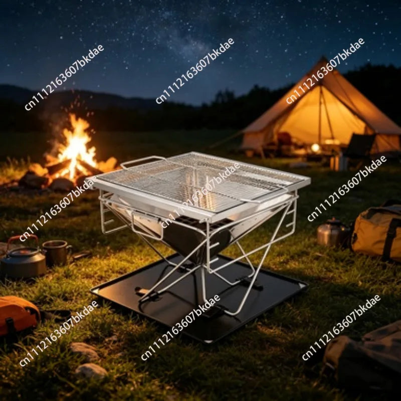 3Height Adjustable Folding BBQ Grill Thickening Stainless Steel Fire Table Multifunctional Park Picnic Insulation Campfire Stand