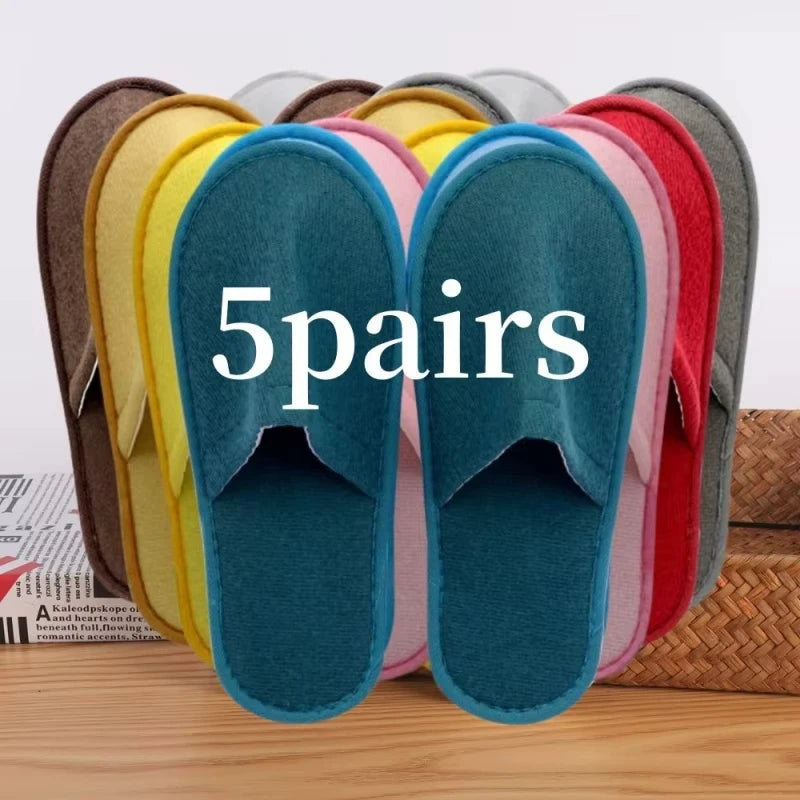 5-10 Pairs Disposable Slippers Women Men Home Soft Plush Slides Unisex Travel Hotel Households Non-slip Shoes Family Guest Shoes