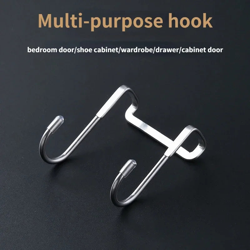 304 Stainless Steel Hook Free Punching Double S-Shape Hook Kitchen Bathroom Cabinet Door Back Type Coat Towel Storage Hanger