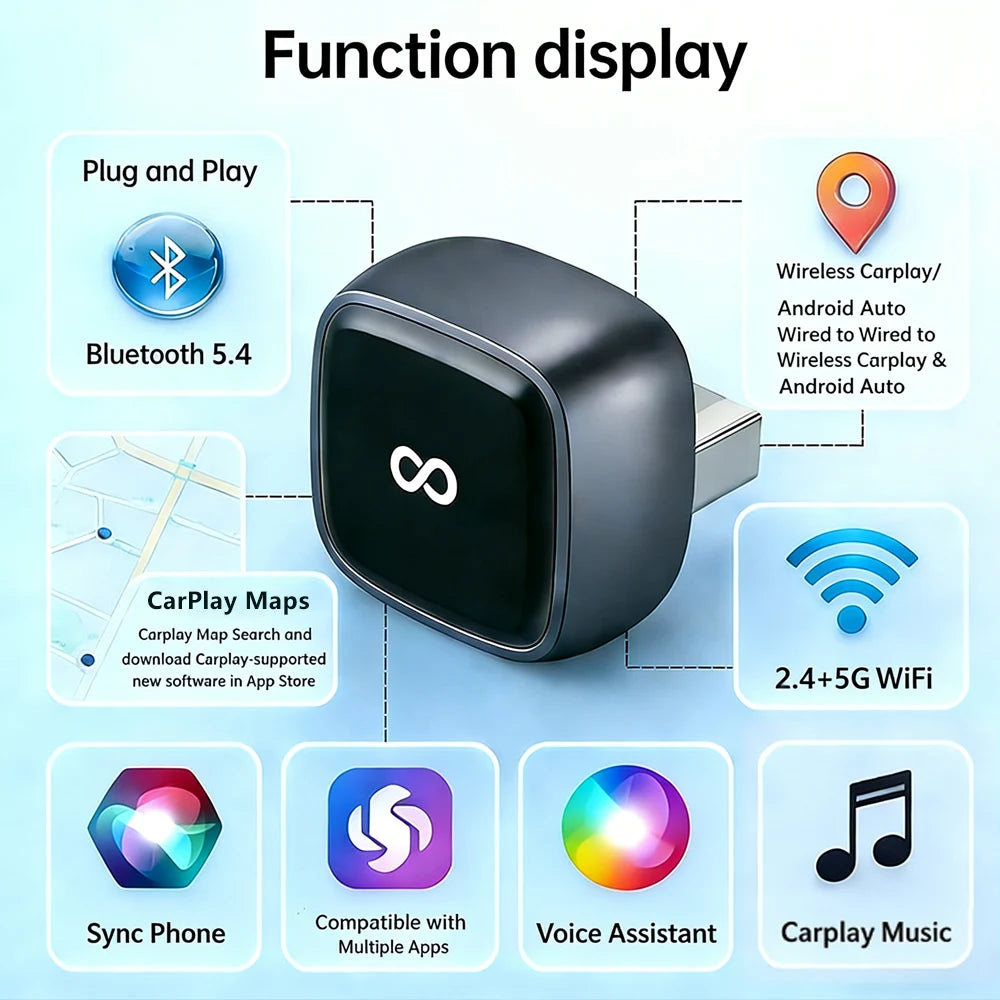 Mini Wireless CarPlay Adapter for Apple iPhone - Upgrade Wired CarPlay to Wireless, One-Tap Multi-User Switch, Plug & Play, Fast