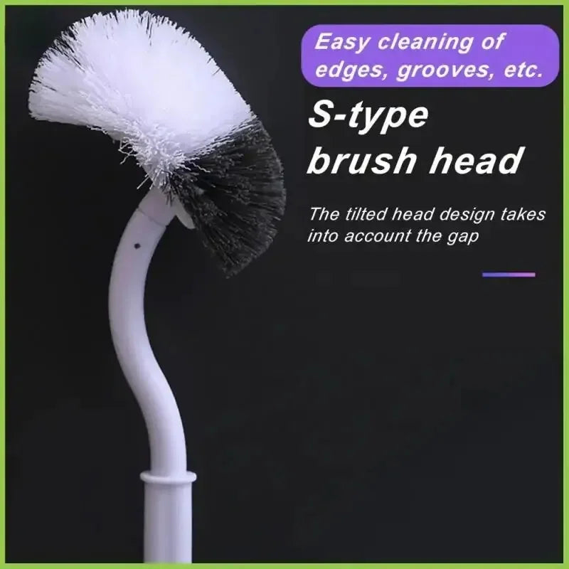 S Shaped Toilet Brush Wall-Mounted Cleaning Brushes Long Handled Soft Bristles Brush 360° No Dead Corner Bathroom Accessories