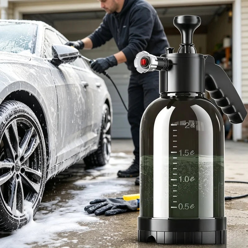2L Manual Pump Foam Sprayer Thick Foam Leakproof Handheld Water Bottle Quick Clean For Car Washing Home Disinfectant Cleaning