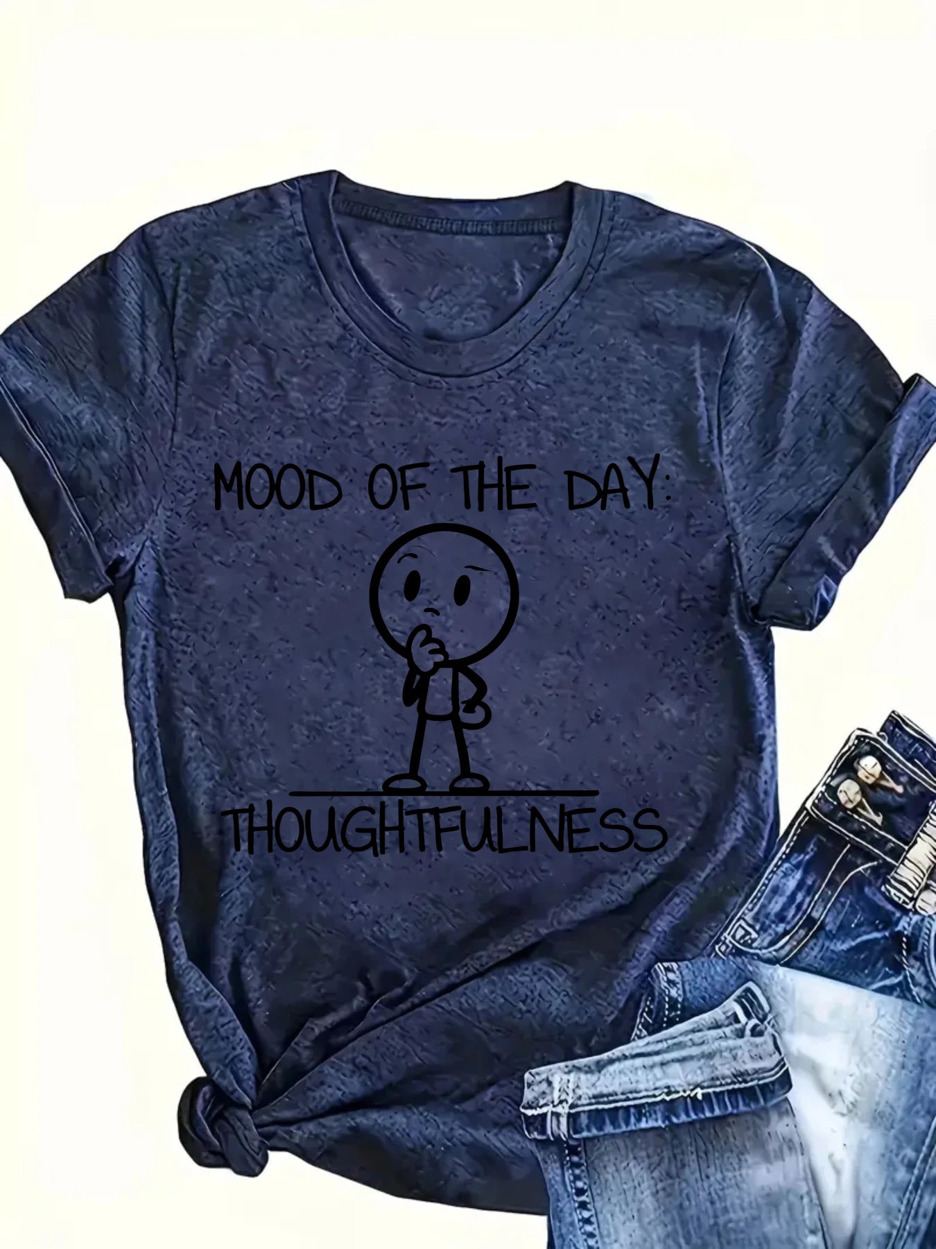 Plus size women's short sleeve T-shirt Mood Of The Day Thoughtfulness breathable fabric summer outfits women's clothing