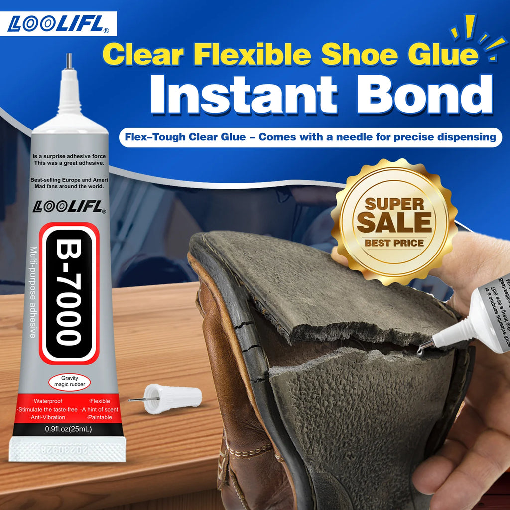 B7000 Shoe Glue, Professional Grade Repair Adhesive for All Footwear Instant Bond,Clear Drying,Flexible, & Durable for Shoe Edge