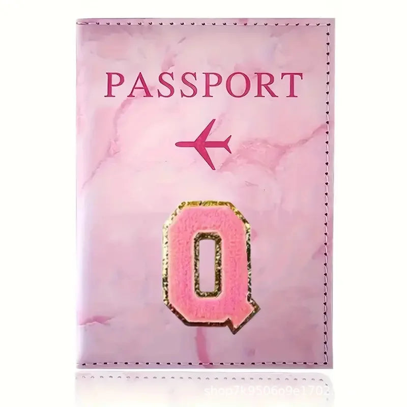 Pink PU Leather Passport Holder with Embroidery Label, Ticket & ID Credit Card Holder Cover, Travel Accessories