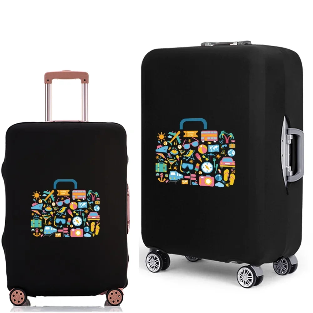 Portable Luggage Protective Cover Travel Pattern Travel Suitcase Cover Elastic Dust Cases for 18 To 28 Inch Travel Trunk Cover