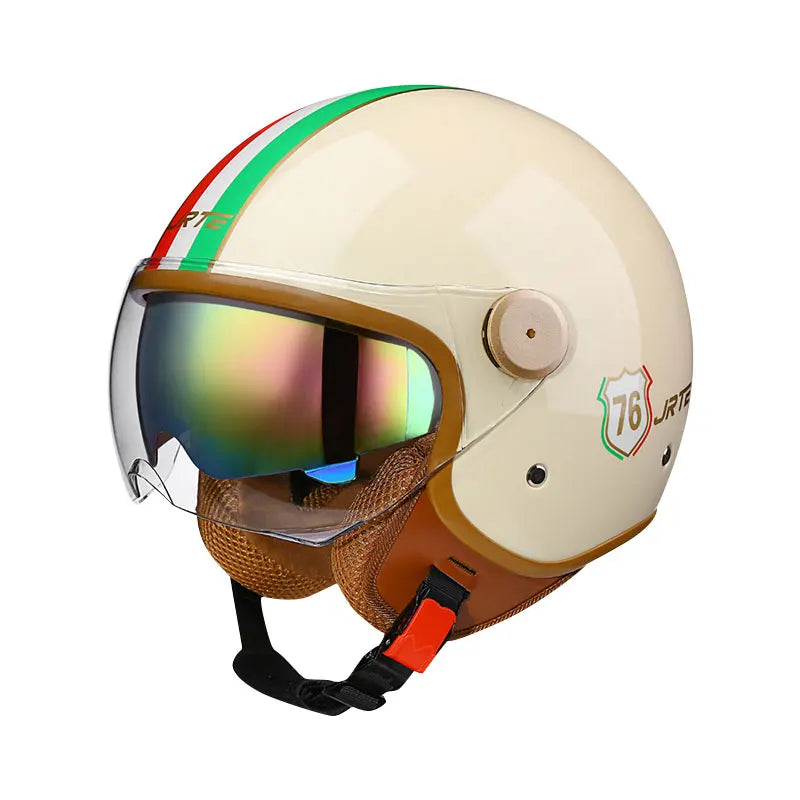 Fashion Grey Double Lens Open Face Motorcycle Helmets DOT ECE Approved Men Women Vintage Jet Helmet Retro 3/4 Open Half Helmet