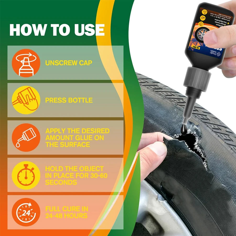 Black Instant Tire Repair Glue, Strong Waterproof Rubber Adhesive For Car Motorcycle Bicycle Tyre Crack Repair