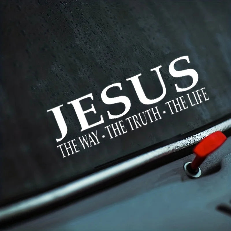 1PC "JESUS THE WAY・TRUTH・LIFE" White Vinyl Sticker - Waterproof Self-Adhesive for Car Window & Laptop