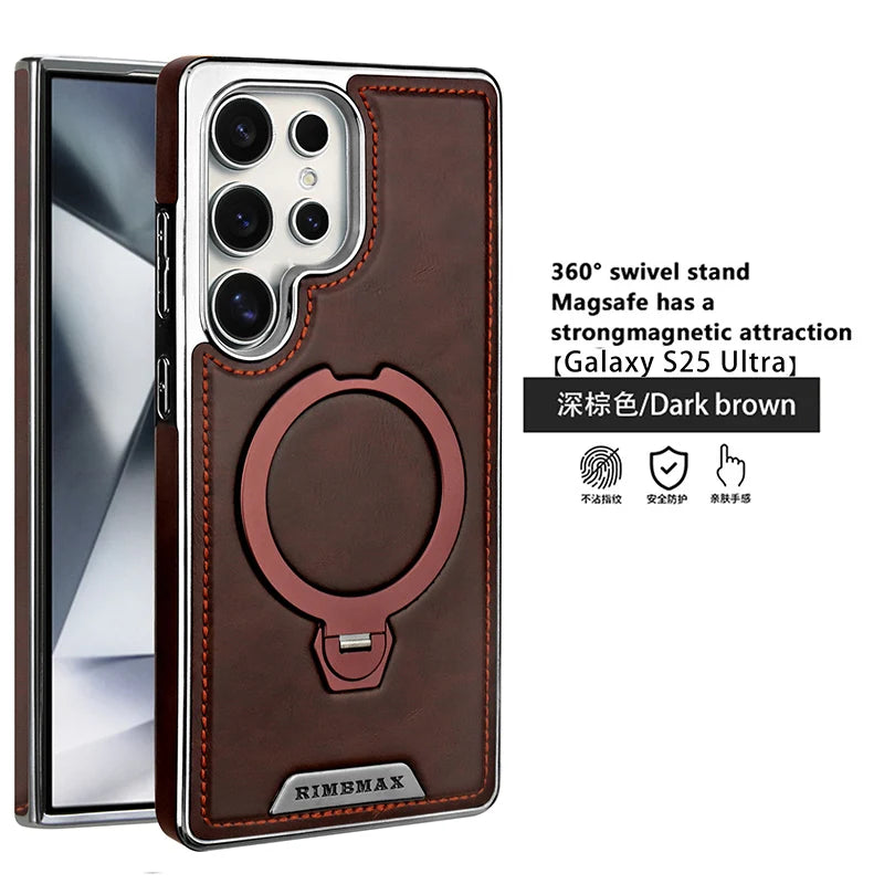 360 ° Rotating Bracket Leather Case,For Samsung Galaxy S24 S23 S25 Ultra S25Edge Wireless Charging Phone Protective Back Cover
