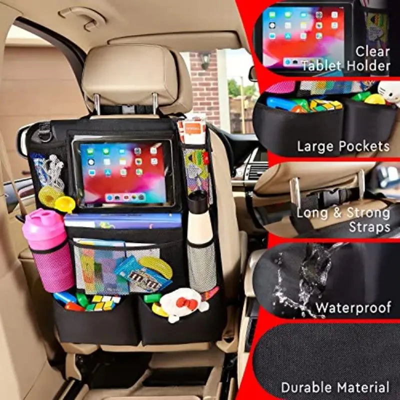 Car Seat Organizer Multifunctional Oxford Fabric Car Back Multi Pocket Storage Bag with Tablet Holder Protector for Kids