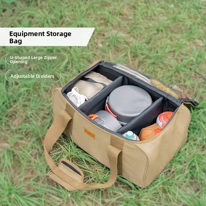 Outdoor Camping Storage Bag Waterproof PVC Bottom Canvas Travel Duffel Bag Portable Camp Gear Organizer Bag Stove Cookware Tools