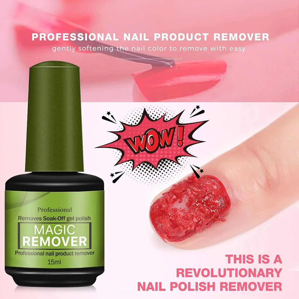 Magic Fast Nail Gel Polish Remover Not Harm Nails Clean UV Soak Off Semi Permanent Varnish Nail Art Removal Tools Manicure 15ml