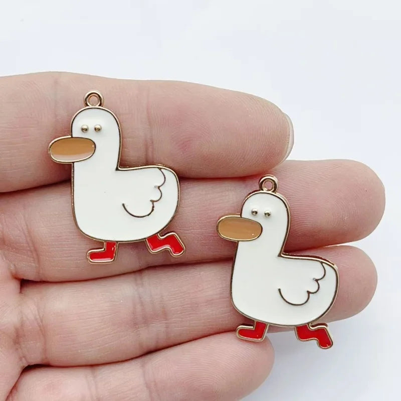 10pcs Cartoon Duck Charm Jewelry Accessories Diy Making Enamel Necklace Earring Pendant Keychain Charms Alloy Metal