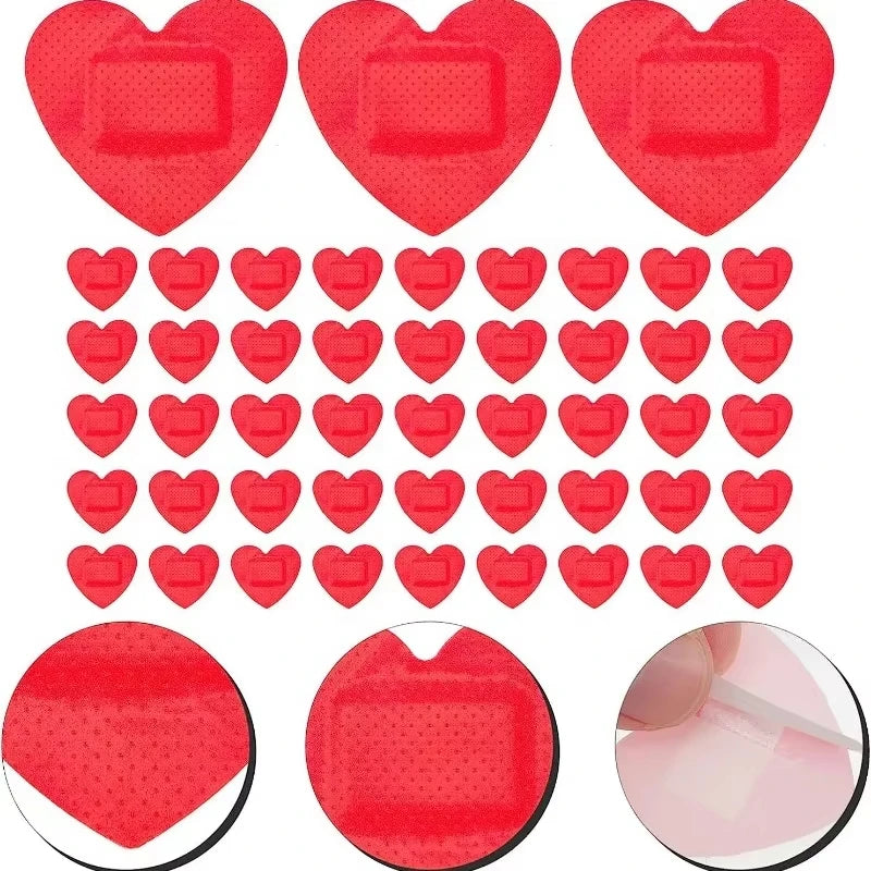 20/50PCS Red Heart-Shaped Adhesive Bandages - Waterproof Breathable Wound Dressing Plasters Skin Tape for Kids & Adults