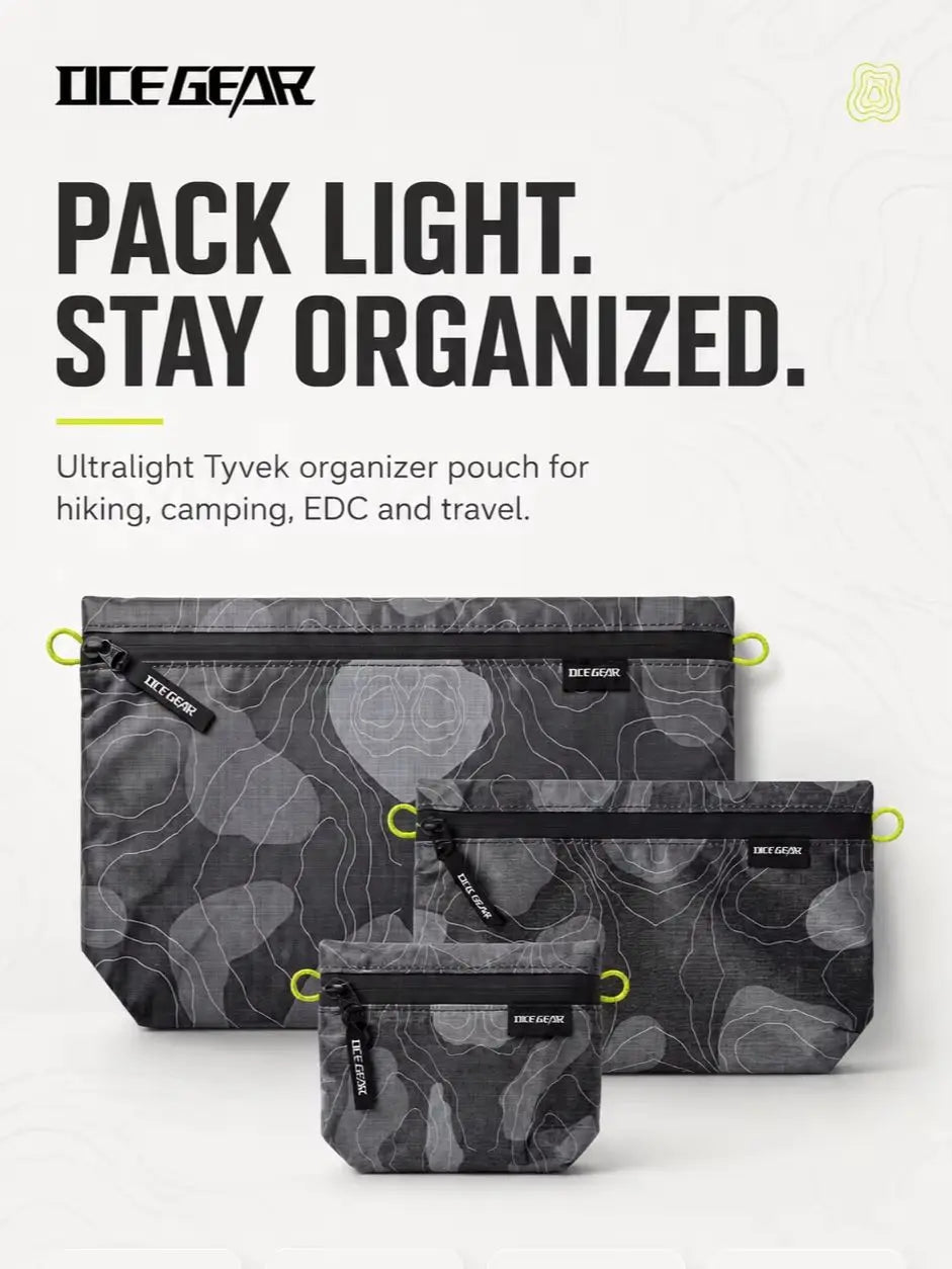 OCE GEAR Tyvek Ultralight Outdoor Organizer Pouch Water Resistant Zipper Storage Bag for Hiking Camping Travel EDC Gear 3 Sizes