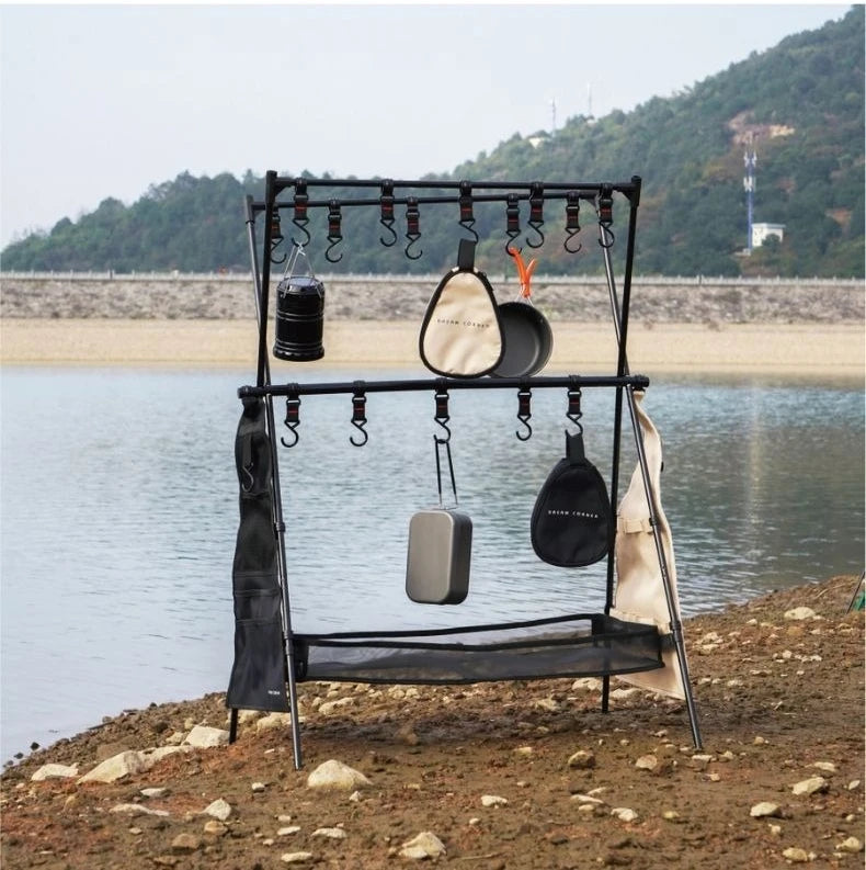 Camping Shelf Aluminum Alloy Organizer Folding Rack Lightweight Travel Hanging Rack Fishing Hiking Camping Storage Rack