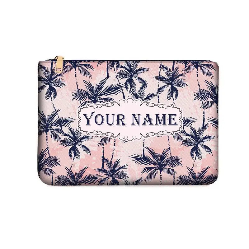 Graceful Customizable Name Women's Canvas Clutch Makeup Bag Purse Party Weekend Vacation Travel Cosmetic Bag Mobile Pouch Wallet