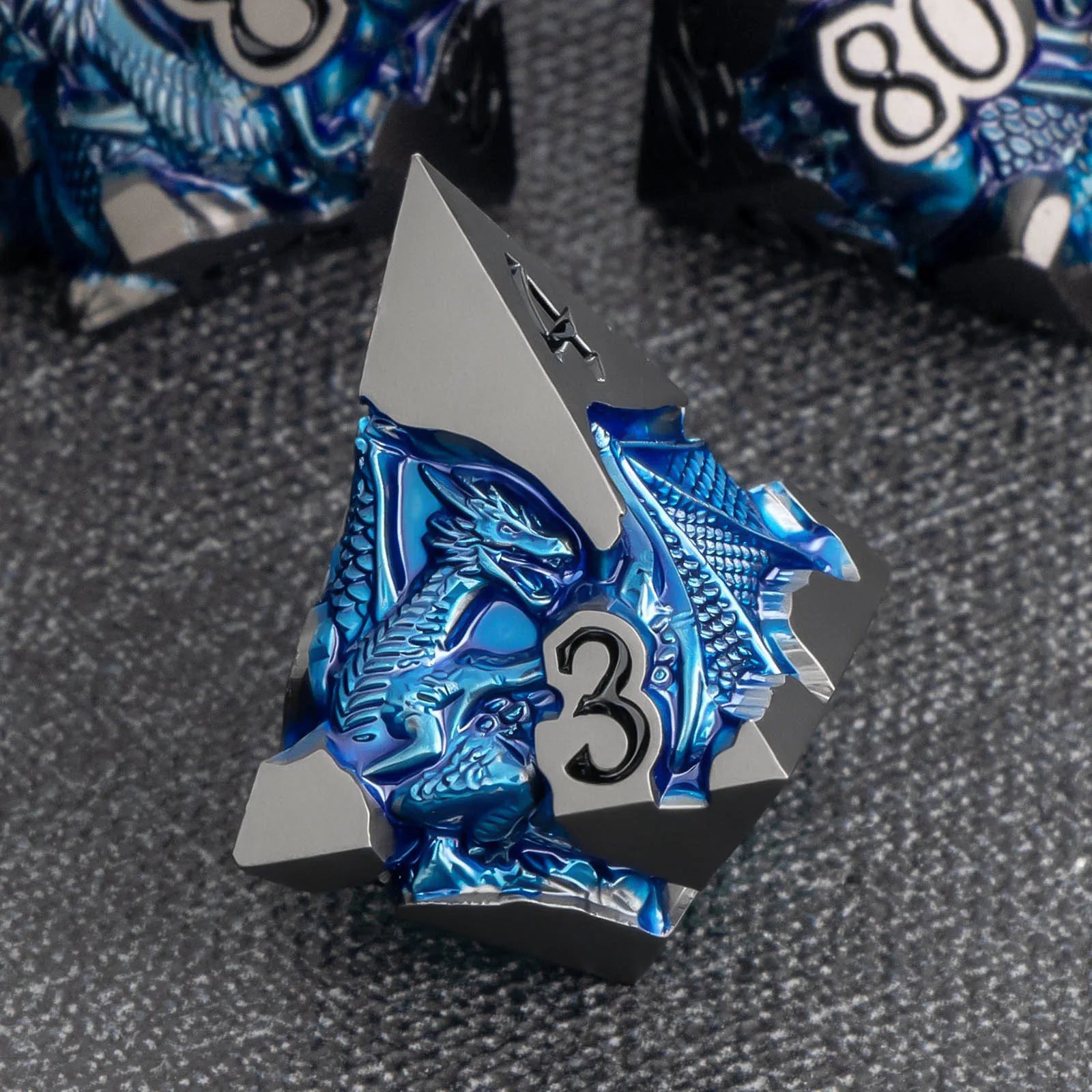 Dragon DND Dice Set for Role Playing Game, Blue Metal D&D Dice Set Dungeons and Dragons, 7Pcs RPG Polyhedral D and D Dice Set