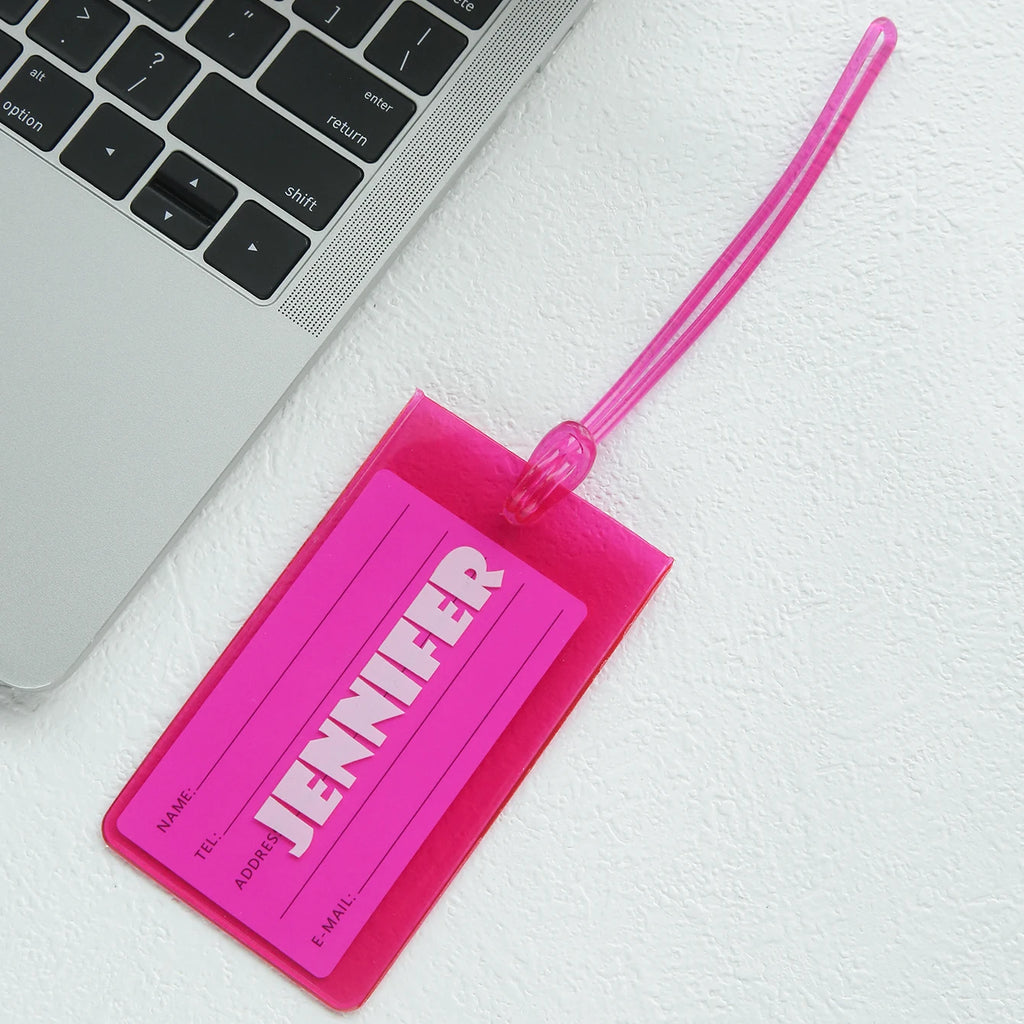 Custom Name Luggage Tag Personalized Name Fluorescent Pvc Luggage Tag Waterproof Transparent Suitcase Id Tag with Name Card