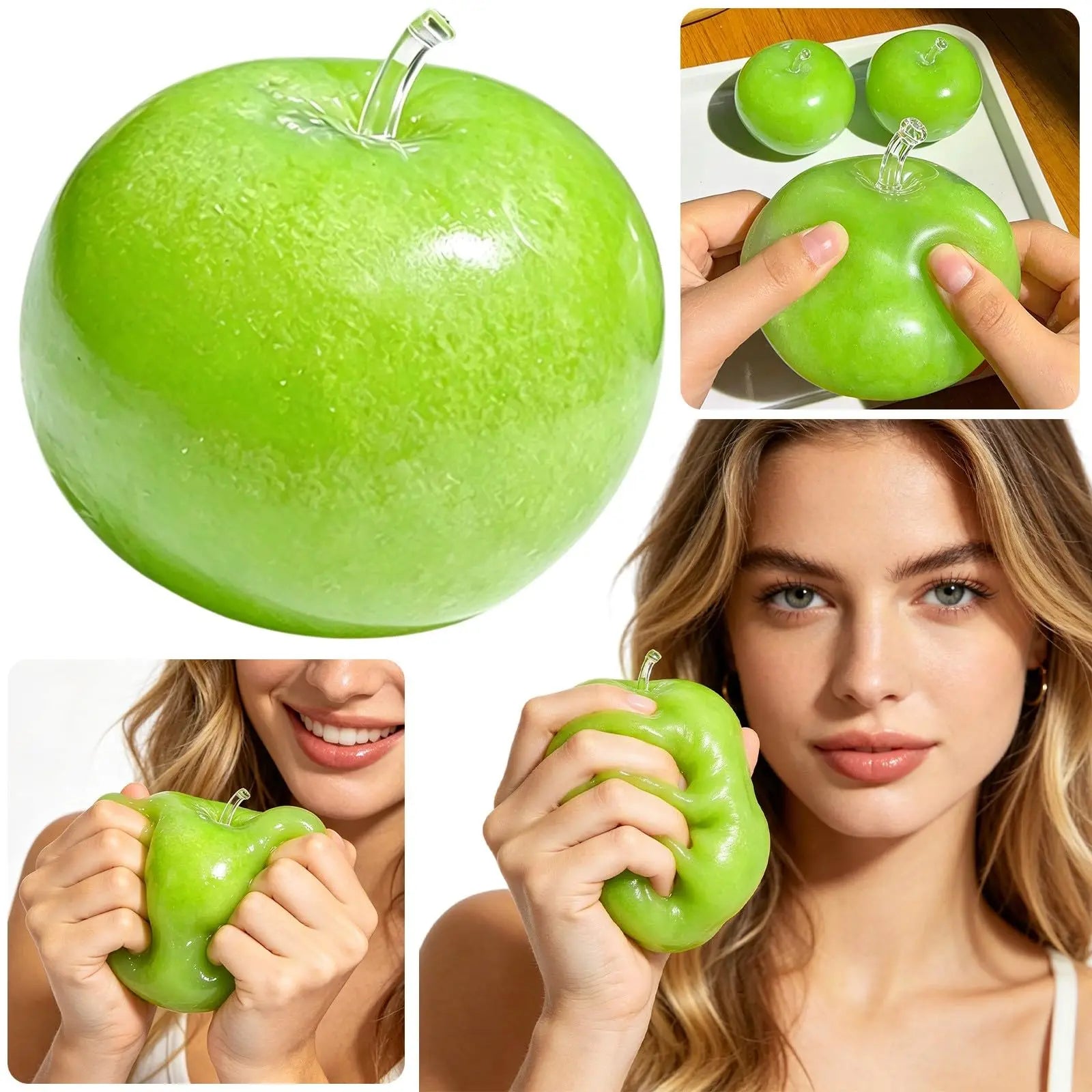Green Apple Slushie Squishy Fidget Toy Crunchy Moldable Non-Bounce Sensory Stress Reliever Medium Grip Strength Slow Rising Gift