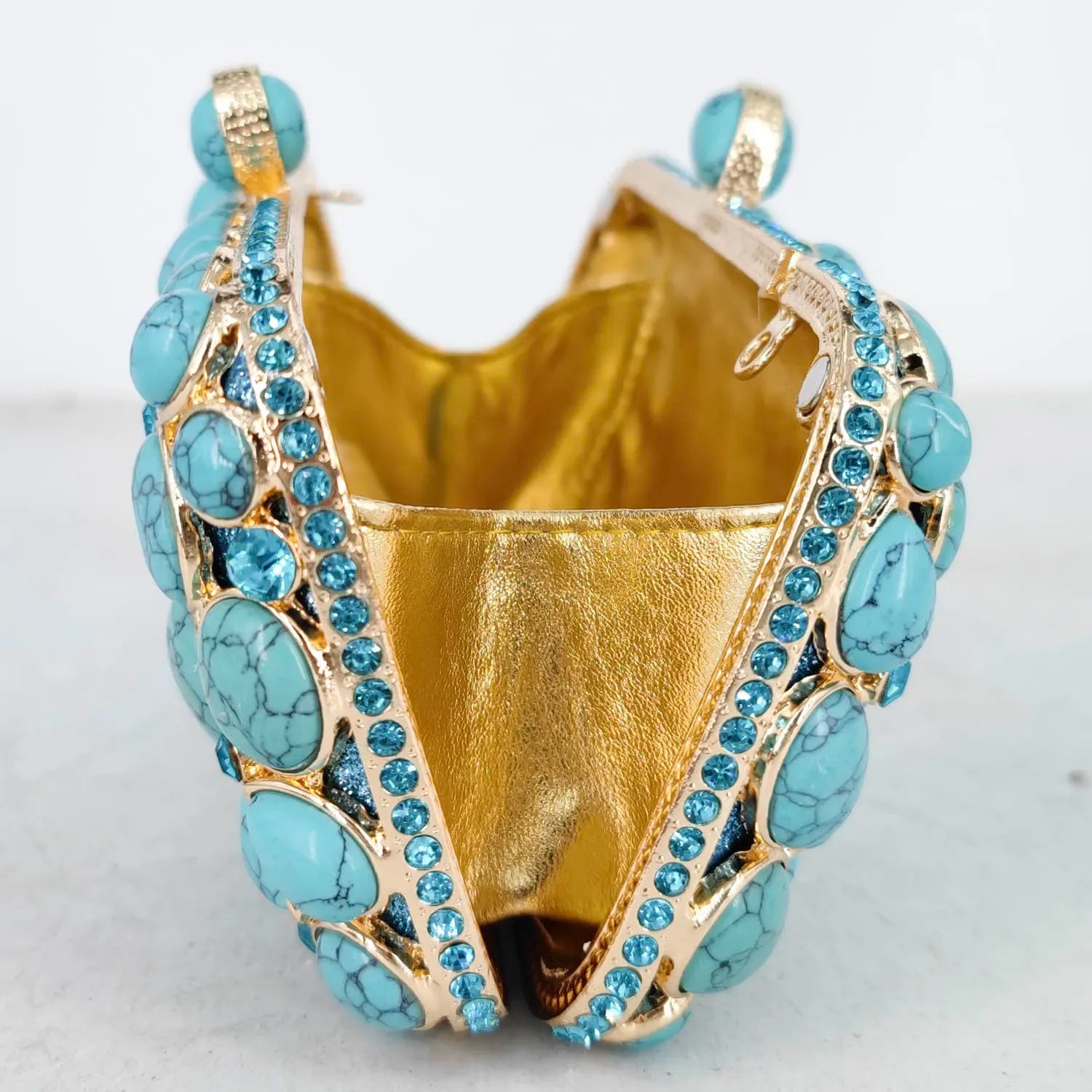 Boutique De FGG Turquoise Synthetic Agate Stone Evening Bags and Clutches for Women Formal Party Bags Party Rhinestone Handbags