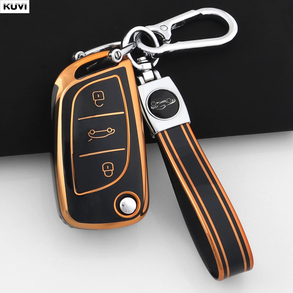 Fashion TPU Car Flip Key Case Cover Shell For Citroen C1 C2 C3 C4 C5 XSARA PICA For Peugeot 306 407 807 For DS DS3 DS4 DS5 DS6